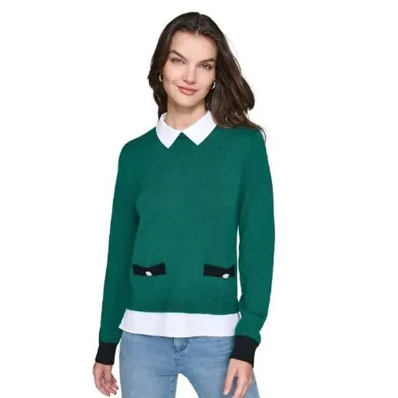 Karl Lagerfeld Medium Layered Look Sweater Veridian Green Long Sleeves - Picture 1 of 10